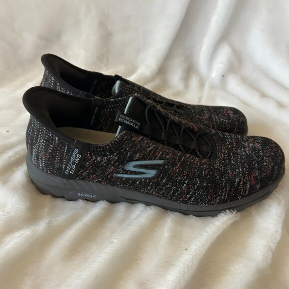 Skechers Go Walk Slip On Tennis Shoes Womens 8.5 Black Multi Color Memory Foam - Picture 3 of 7